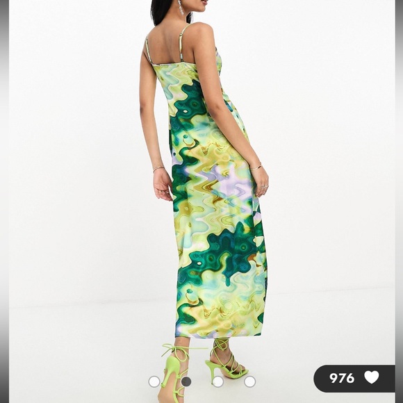 Brand New - Never Fully Dressed - satin midaxi dress in green marble print - Picture 3 of 5